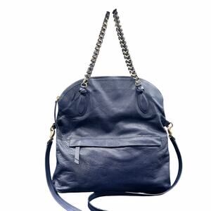 Foley + Corinna Navy Leather Satchel Chain Strap Crossbody Bag